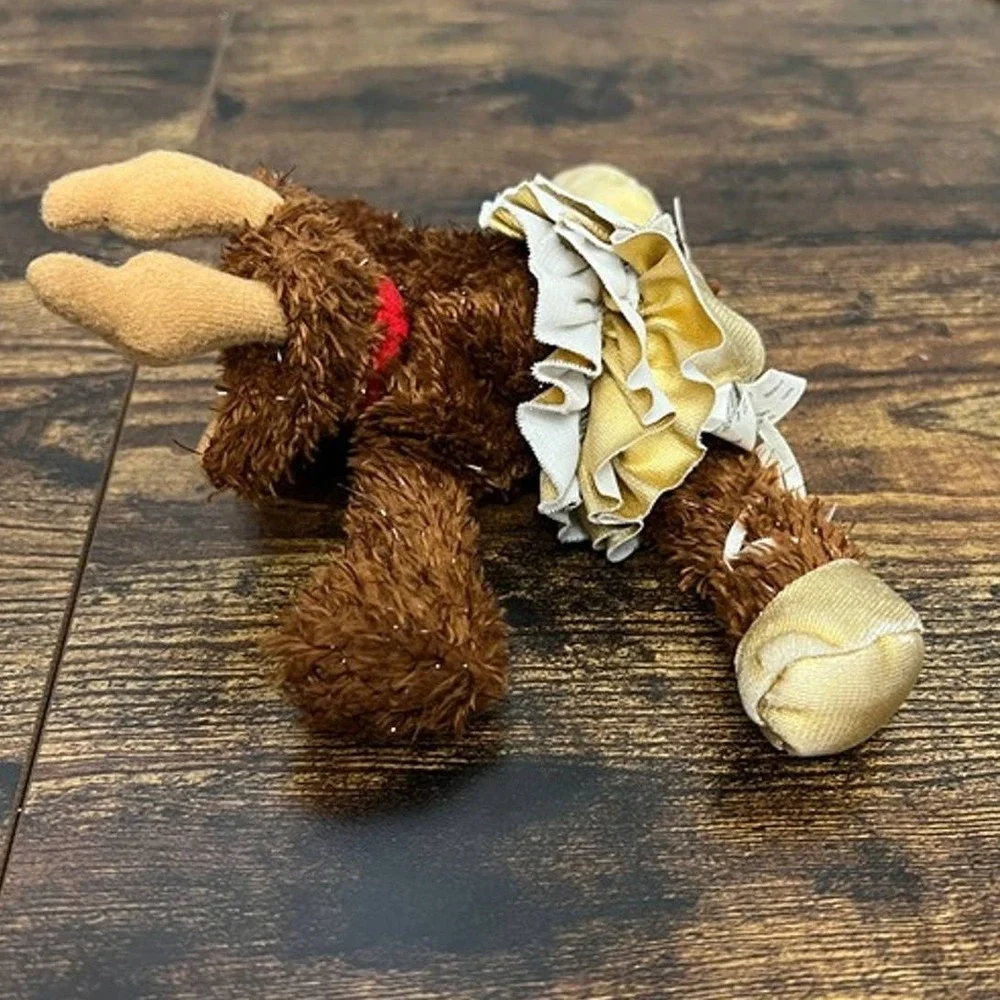 Hallmark Reindeer Ballerina Plush Brown Shaggy Tinsel Gold Tutu‎ Bell Holiday